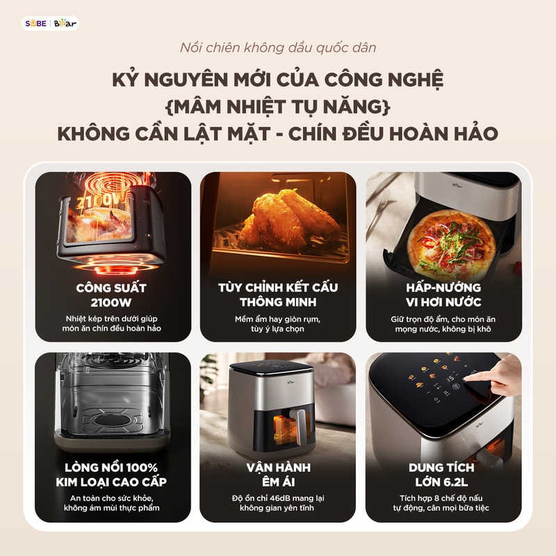 [SALE 20/10] Nồi chiên không dầu Bear 6.2L AF-5H20J75